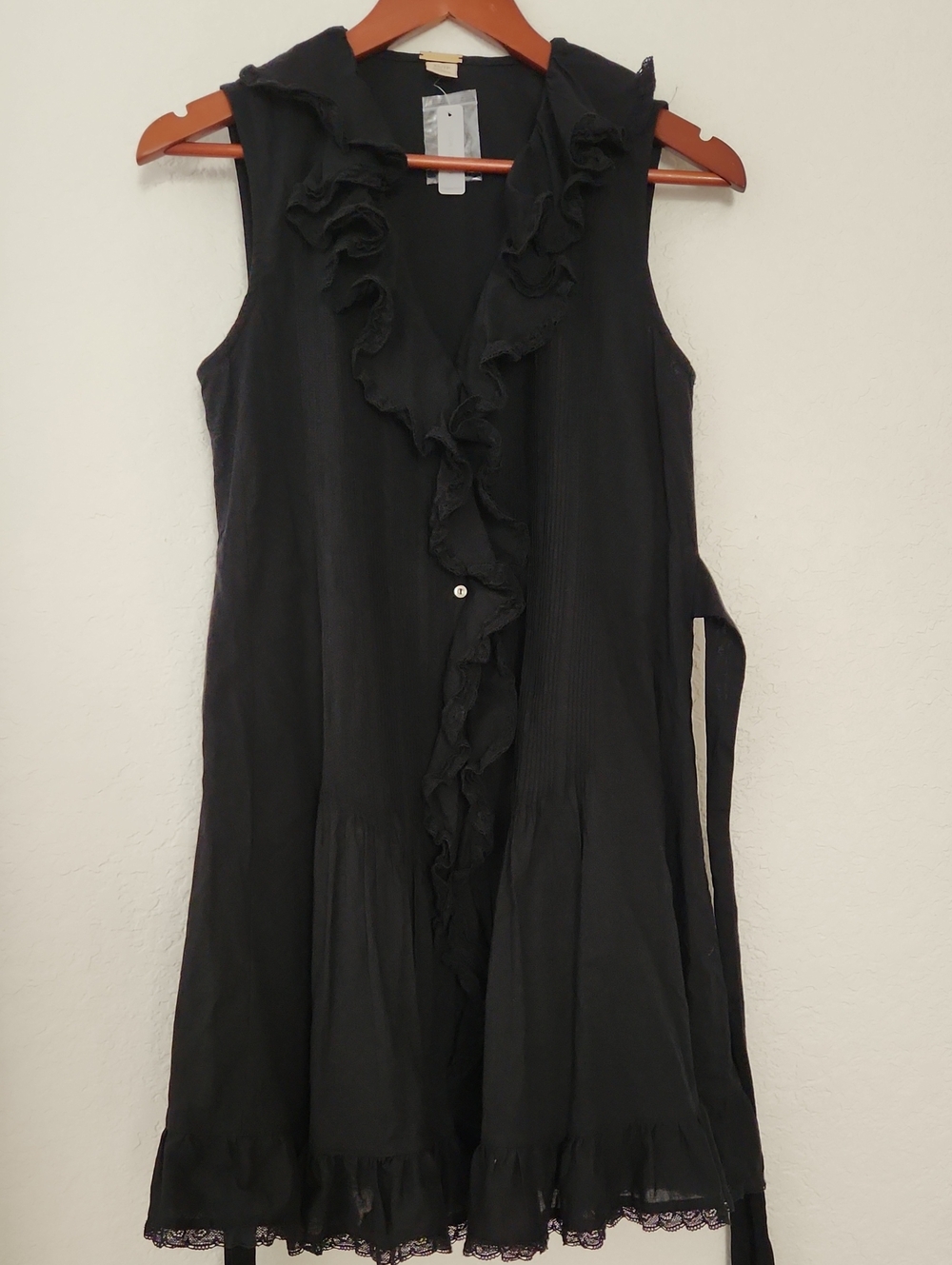 Magaschoni NWT 100% Cotton Black Ruffle-Front Sleeveless Mini Dress - Picture 3 of 11